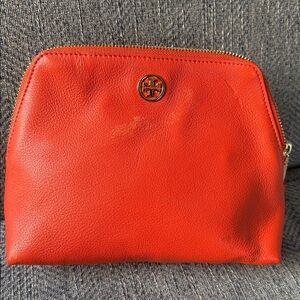 Tory Burch Orange Leather Cosmetic Bag